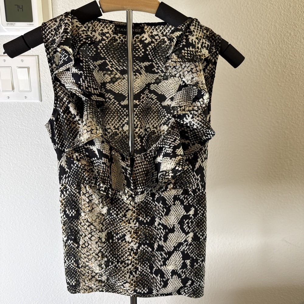 Rampage Women's Sleeveless Ruffled Top Animal Print Size Small